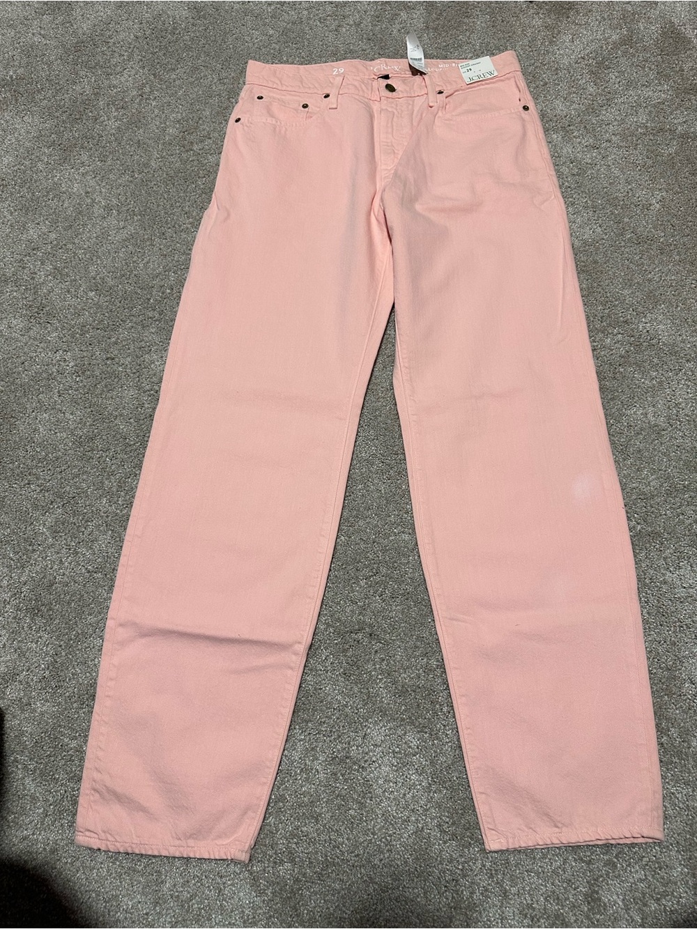 J.Crew Mid-Rise Slouchy Straight Jeans in Pale Pink